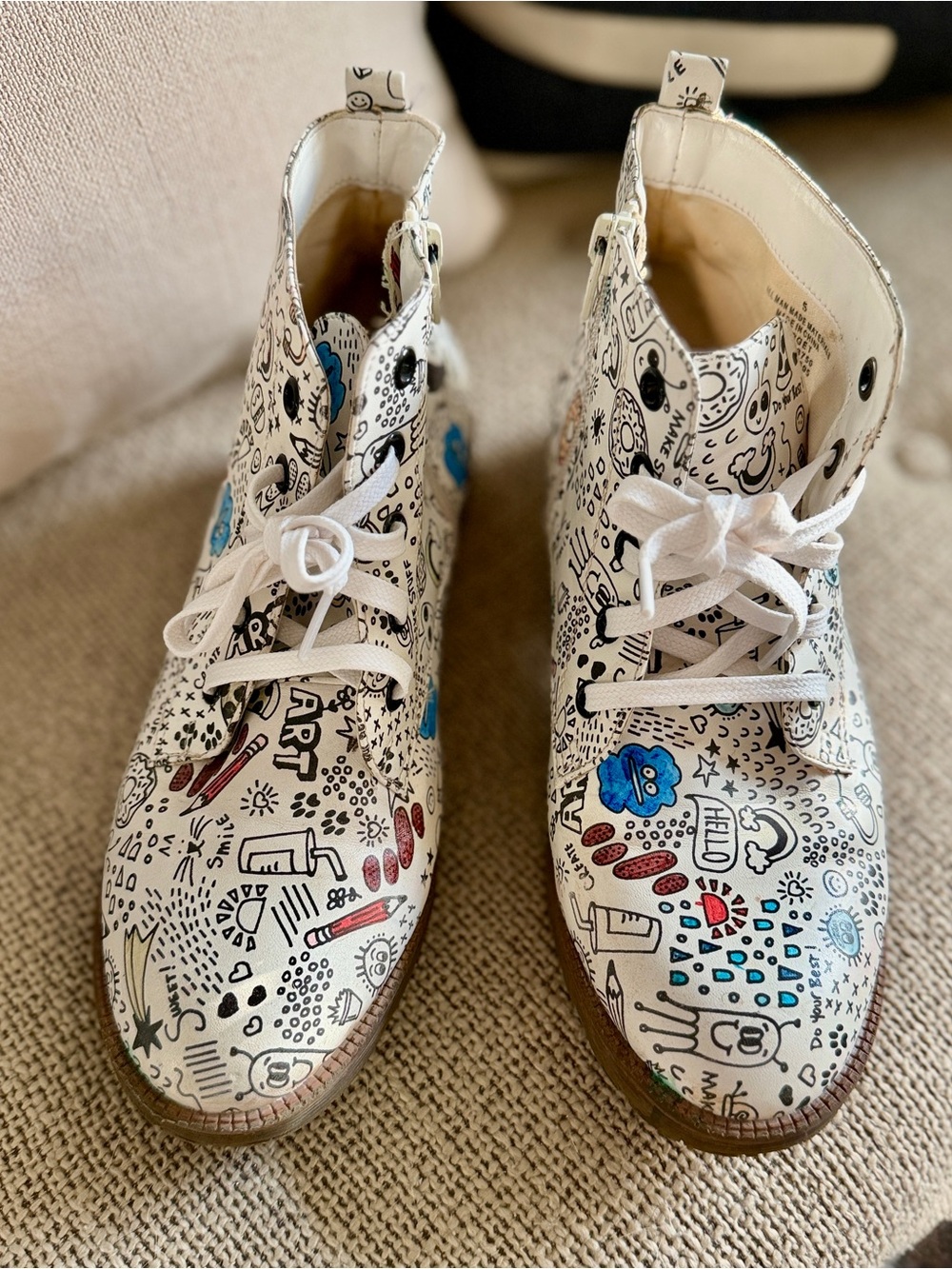 Cat & Jack White Doodle Ankle Boots with Colorful Accents